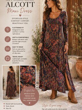 Soft Surroundings Alcott Maxi Multi Floral SZXS Boho Cottage